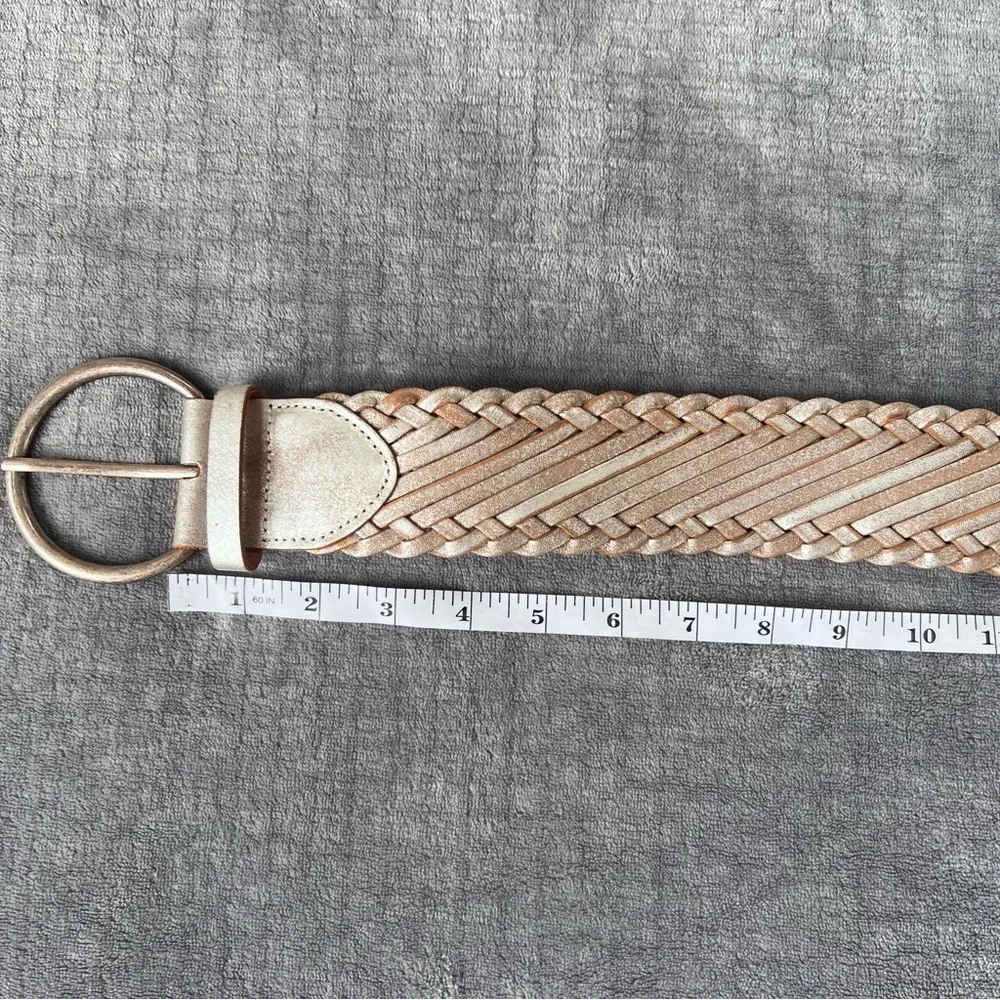 Another Line Leather Braided Belt XL Tan Silver Adjustable Rustic Boho Chic 43”